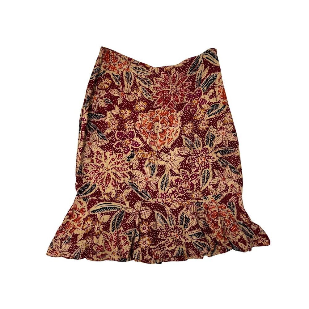 Chico's Design Womens Floral Print 100% Rayon Skirt With Ruffle Hem Size 1